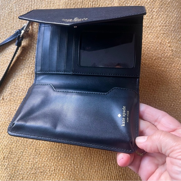 Kate Spade black leather wallet wristlet Laurel Way iPhone wallet - Picture 8 of 9